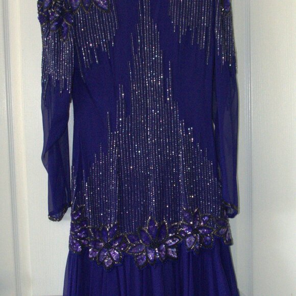Vintage Para Purple Beaded and Sequin Midi Dress with a Sheer Layered size 6 - Picture 5 of 7